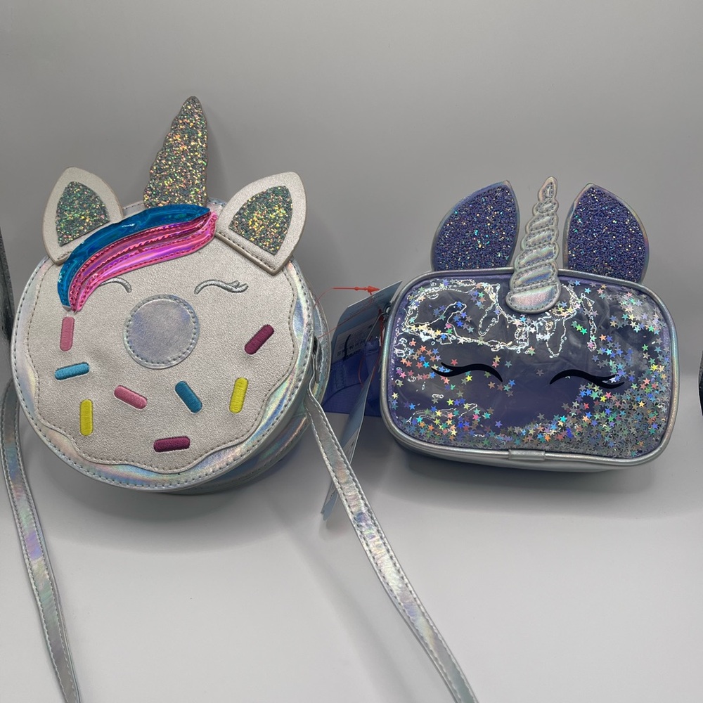 NWT Unicorn Donut iridescent crossbody‎ purse, and sparkle crossbody cat & jack